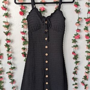 No Boundaries Black Textured Midi Dress with Buttons